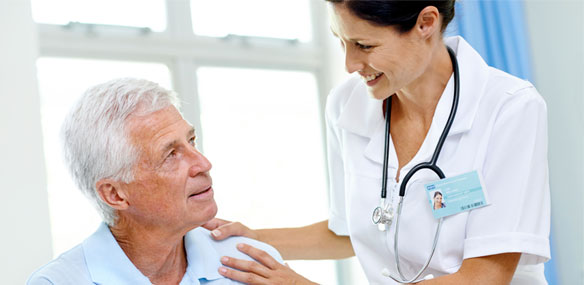 Elderly white male patient with nurse