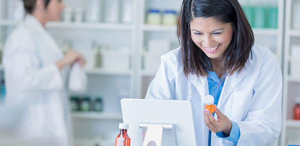 Pharmacist using tablet