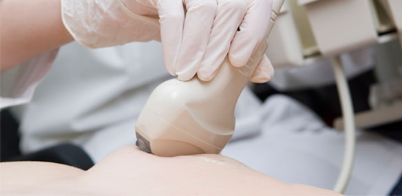 Close up of breast ultrasound imaging examination