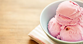 Bowl of pink ice cream