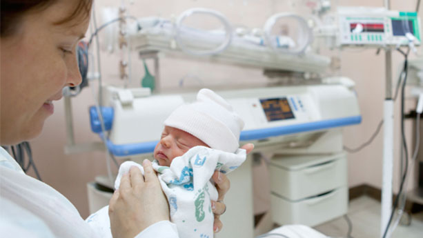 Mother in NICU with premature infant